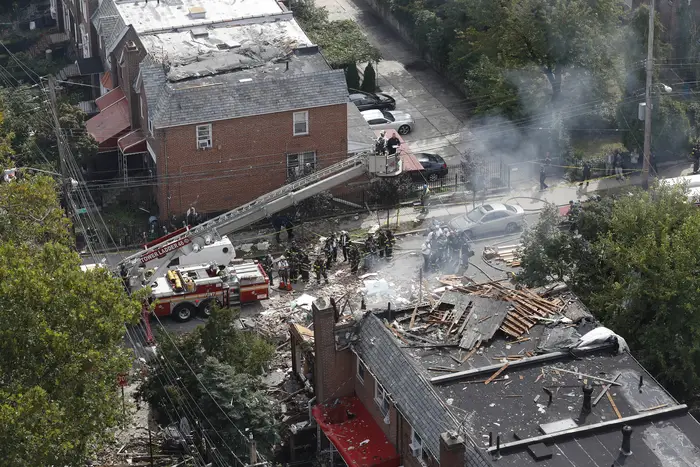 An aerial view of the damaged house (Mary Altaffer / AP)